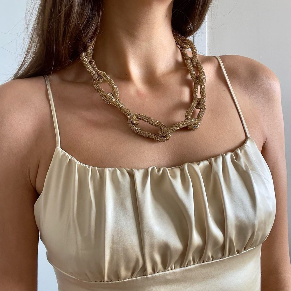 Gold rhinestone embellished chunky chain necklace